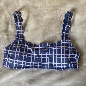 Blue Plaid Scalloped Bikini Top